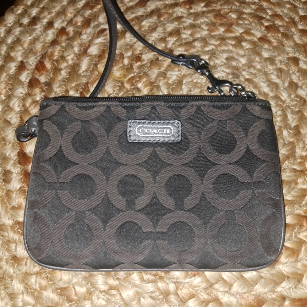 Coach Dark Brown Signature Pattern Wristlet